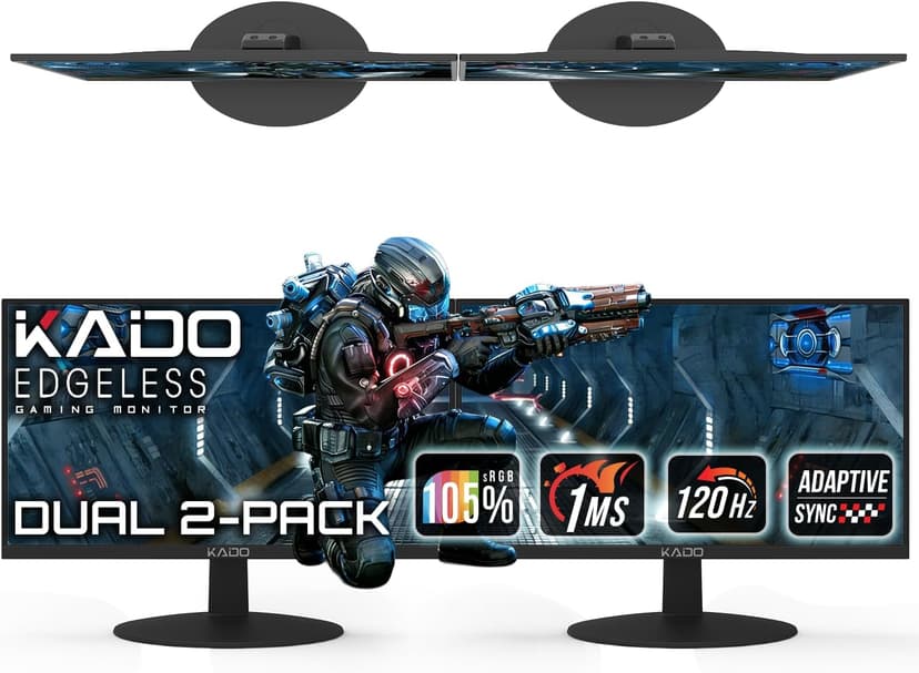 Kado Dual Monitor Setup - 2-Pack 22" 1920x1080 Computer Monitor 120Hz 105% sRGB Edgeless VESA Mount HDMI DisplayPort Office Gaming Built-in Speakers (E22 Gaming Dual Series)