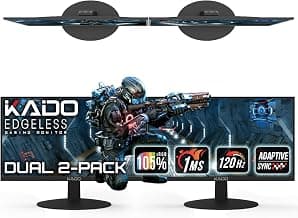 Kado Dual Monitor Setup - 2-Pack 22" 1920x1080 Computer Monitor 120Hz 105% sRGB Edgeless VESA Mount HDMI DisplayPort Office Gaming Built-in Speakers (E22 Gaming Dual Series)
