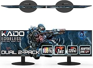 Kado Dual Monitor Setup - 2-Pack 22" 1920x1080 Computer Monitor 120Hz 105% sRGB Edgeless VESA Mount HDMI DisplayPort Office Gaming Built-in Speakers (E22 Gaming Dual Series)