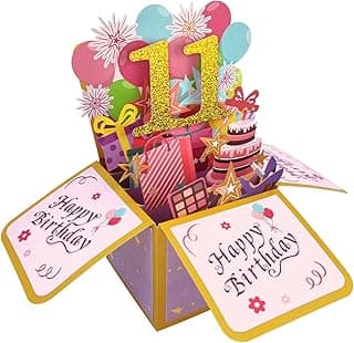 Asmallgf Happy 11th Birthday Popup Card for Daughter Son, Sweet Gift for 11 Years Old Girl Boy, Awesome Eleven Birthday 3D Greeting Card for Him Her