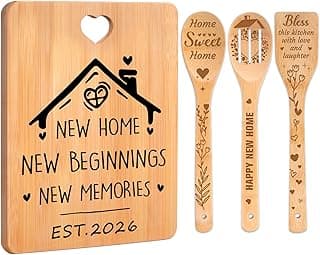 House Warming Gifts New Home - "New Home, New Beginnings, New Memories" Engraved Bamboo Housewarming Gifts New Home Cutting Board Set, 2026 House Warming Gifts.