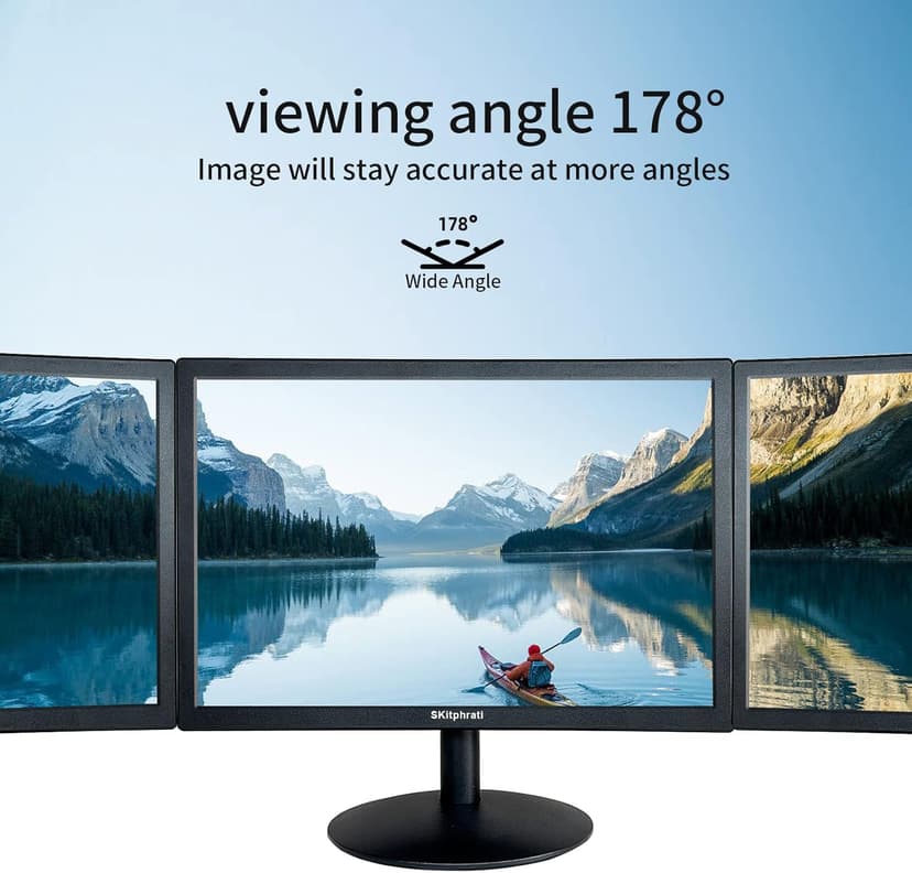 SKitphrati 15.6 Inch Small PC Monitor, FHD VA 1080P Desktop Display with 1920x1080 99% sRGB HDMI VGA Ports, 2 Hole Mounting, LED Monitor for PC, Laptop and Computer, Black