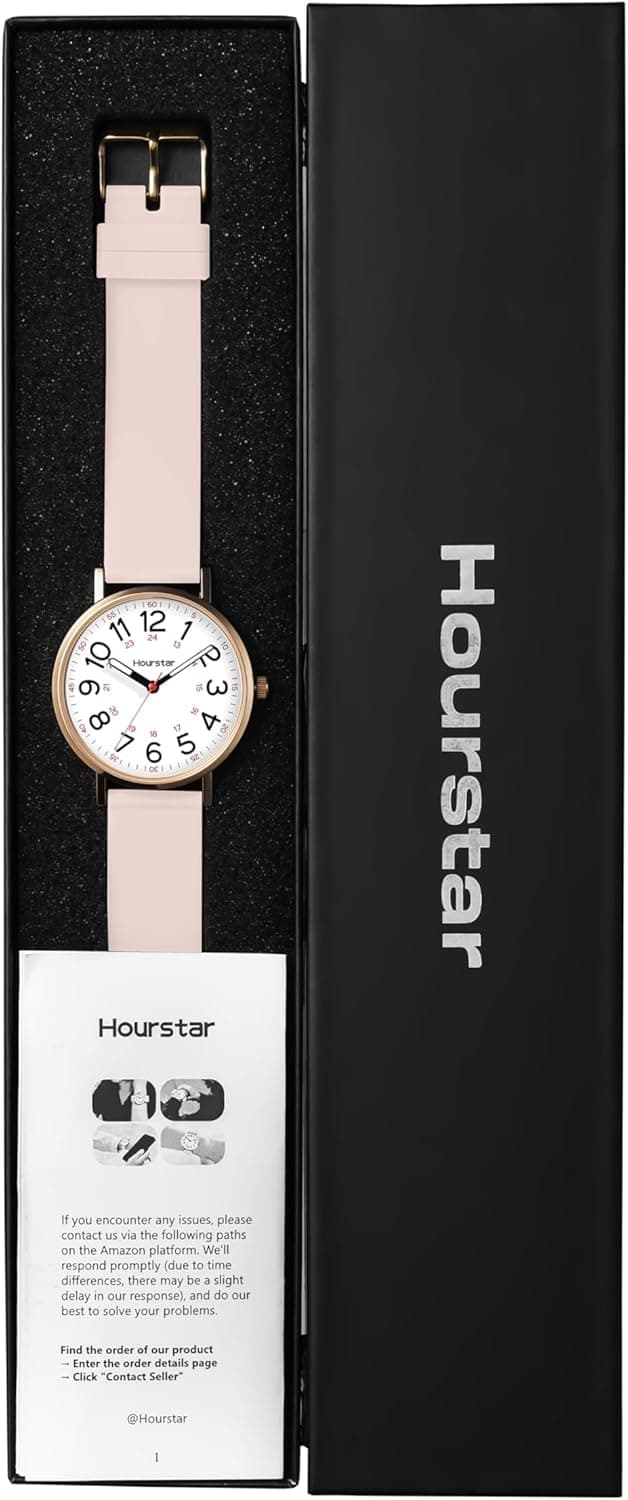 Hourstar Women's Analog Nurse Watch with Second Hand for Nursing, 12/24 Time, Silicone Band, Easy Read