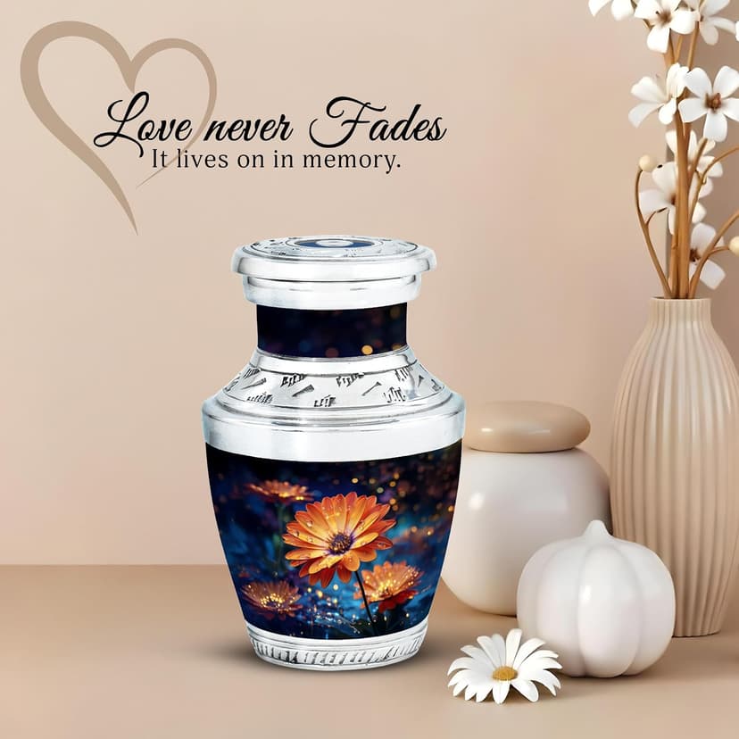 Blossom Decorative Urns For Human Remains - Funeral Urns For Adult Ashes Male - Memorial Gift For Loved Ones - Burial Urn For Men & Women Ash - Burial Urn - Small Keepsake 3 Inch - Pack Of 1 B0FT8QB28Q