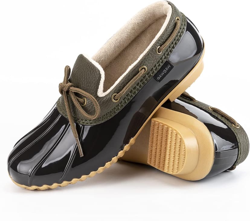 GAWBAW Flat Duck Shoes for Women - Slip On Waterproof Winter Ankle Rain Boots Short Garden Shoes