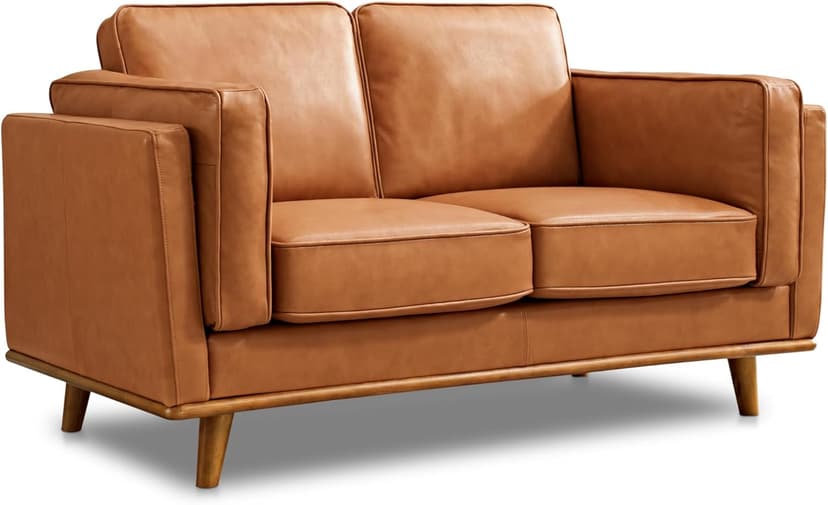 Valencia Artisan Full Leather Loveseat Sofa 66” - Pure Full Italian Nappa Leather Couch, Solid Wood Accent, Ultimate Comfort, Cognac Tan