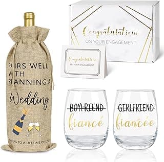 Engagement Gifts for Couples, Boyfriend and Girlfriend Wine Glass Engaged Gift Set with Wine Bag, Fiance Fiancee Gift for Him and Her Bride and Groom, Wedding Bridal Shower Gifts for Newlywed
