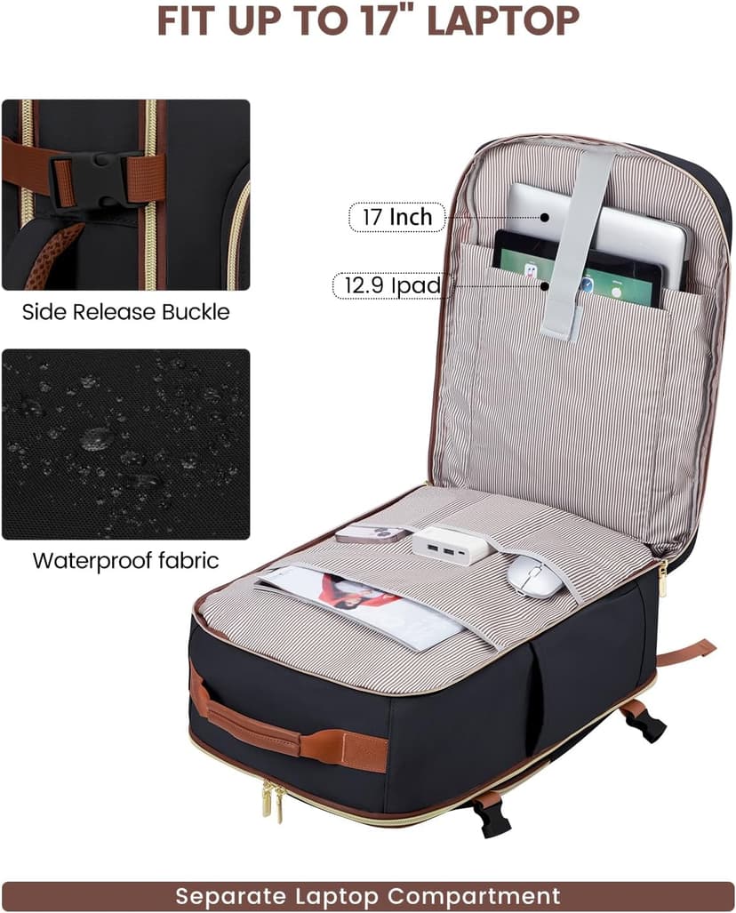 LOVEVOOK 40L Travel Backpack for Women & Men, Airline Approved Carry On Luggage with 3 Packing Cubes, TSA Overnight Bags, Waterproof Personal Item Bag, Weekender Essentials Backpacks fits 17" Laptop