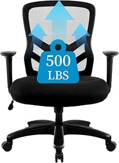YFO Big and Tall Office Chair 500LBS - Computer Desk Chair with Adjustable Lumbar Support, Heavy Duty Ergonomic Mesh with 360 Rotation 4D Arm and Extra Wide Comfty Seat, Quiet Wheels for Adults, Black