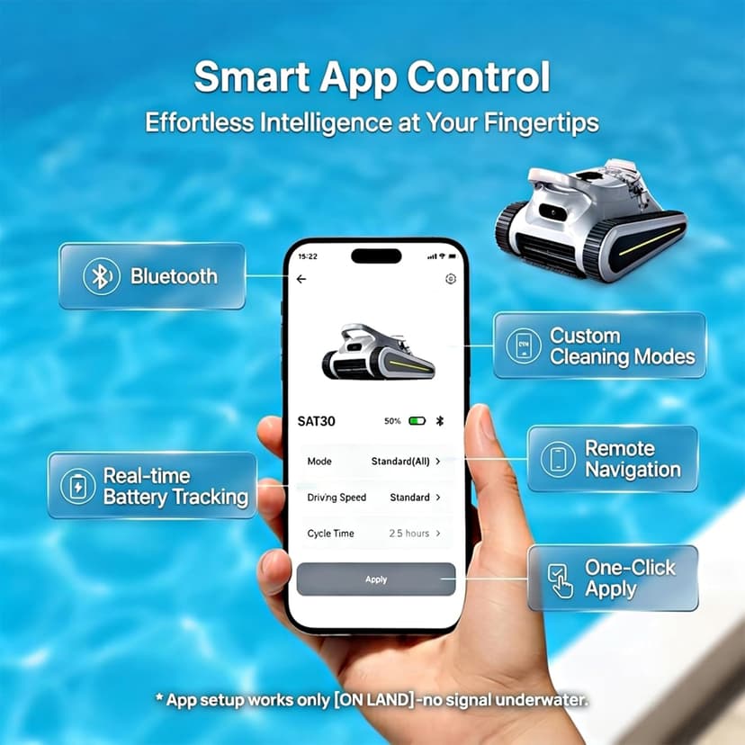 Cordless Robotic Pool Cleaner - Automatic Pool Vacuum Robot for Inground&Above Ground Pools, Wall&Waterline Climbing, Smart Navigation, 180mins Runtime, APP Control, Dual Filtration, Powerful Suction