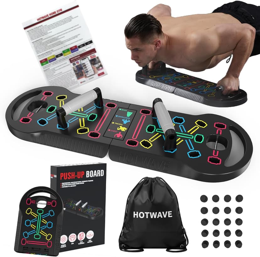 HOTWAVE Push Up Board Fitness, Portable Foldable 20 in 1 Push Up Bar at Home Gym, Pushup Handles for Floor. Professional Strength Training Equipment For Man and Women,Patent Pending
