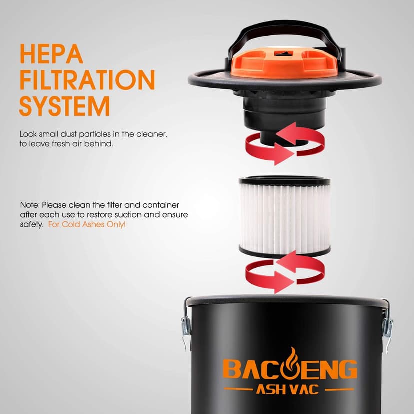 BACOENG Ash Vacuum for Pellet Stoves, 4 Gallon Ash Vac, Ash Vacuum Cleaner for Fireplaces, Wood Stove, Pellet Grill