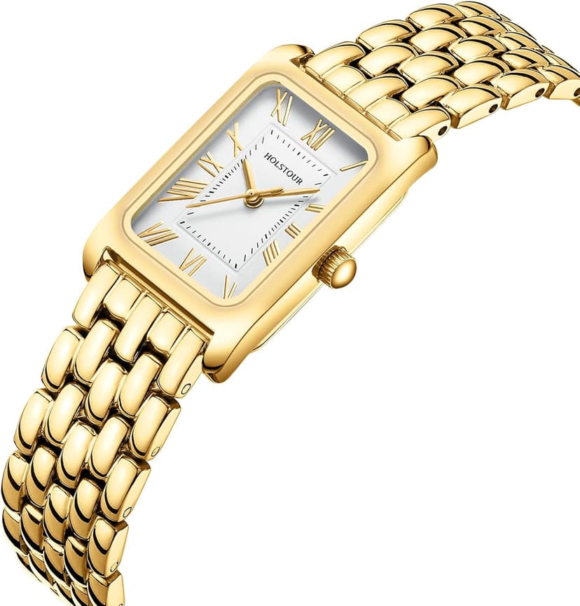 HOLSTOUR Watches for Women Vintage Bracelet Roman Dial Rectangular Case Gold Watch Waterproof with Tools