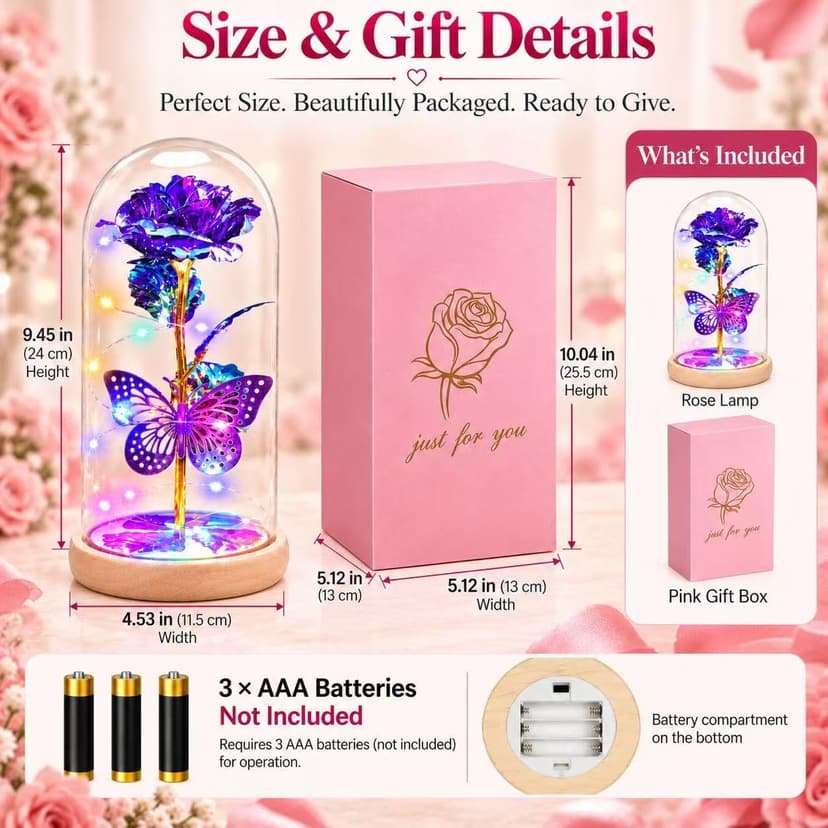 QUNPON Mothers Day Rose Gifts for Mom Flowers Rose Gifts for Women,Birthday Gifts for Women,Purple Butterfly Flowers for Mom Mother Day Flower Gifts from Daughter Son,Gift for Sister,Her,Grandma,Wife