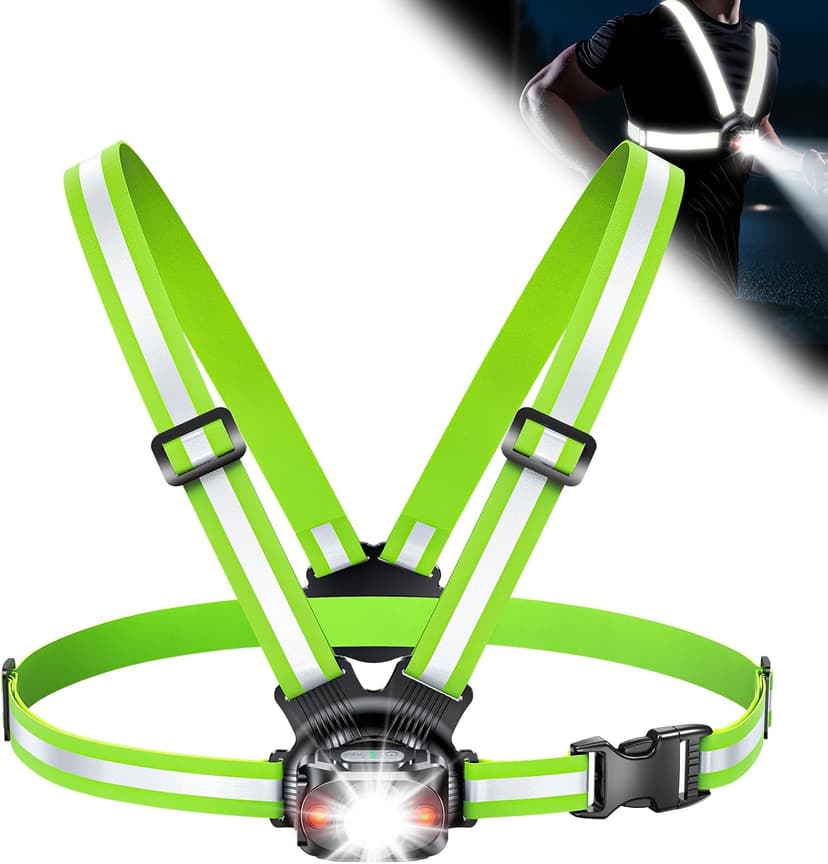 Running Lights for Runners, 500 Lumens Running Light with 45° Adjustable Tilt, 360° Reflective Vest & IPX4 Waterproof Rechargeable Light Up Gear for Night Walking/Cycling/Jogging/Hiking