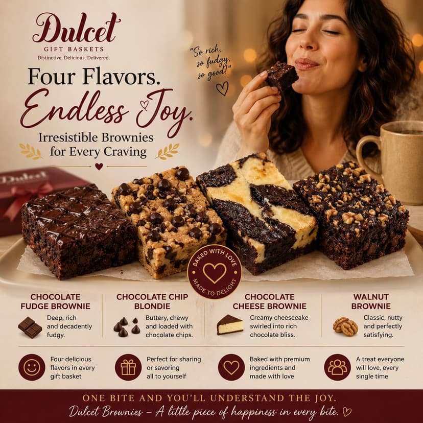 Dulcet Gift Basket - Beautiful Designed Box with Magnetic Closing Clasp - Gift Basket with Freshly Baked Gourmet Goods Each Individually Wrapped - Personalized Notes Included.