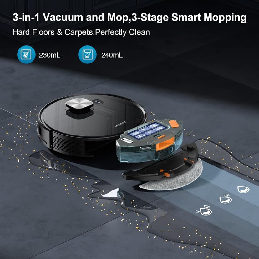 Robot Vacuum and Mop Combo, 11500Pa Suction, 3-in-1 Robotic Vacuum with Smart LiDAR Navigation, 70 Day Self-Emptying,160 Min Runtime,App/Alexa/Voice Control, Ideal for Pet Hair, Carpet & Hard Floor