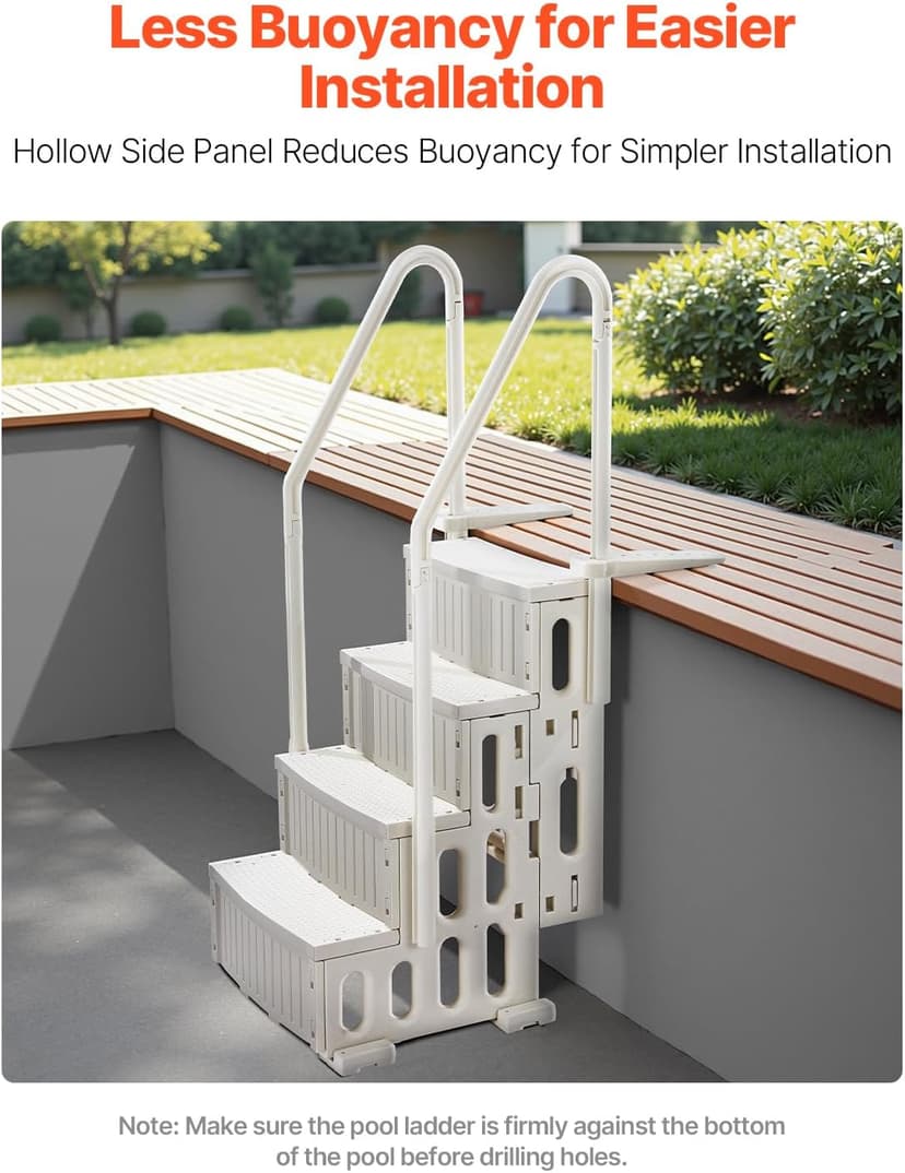VEVOR Swimming Pool Ladder, 4-Step Double Handrails Stairs with Non-Slip Heavy Duty Steps, Max Load Capacity 400 lbs, for 48-54 in Inground & Above-Ground Pools of Any Decking Surface, Milk White