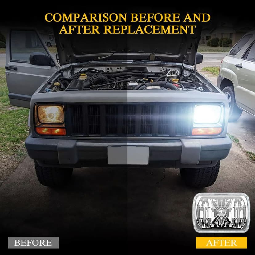 H6054 5x7 7x6 Led Headlights for Off-road, 6000K White High Brightness Headlamp, DOT Approved High Low Sealed Beam, 9003/H4 Light Bulbs with H6054 Glass LED Headlight Housing