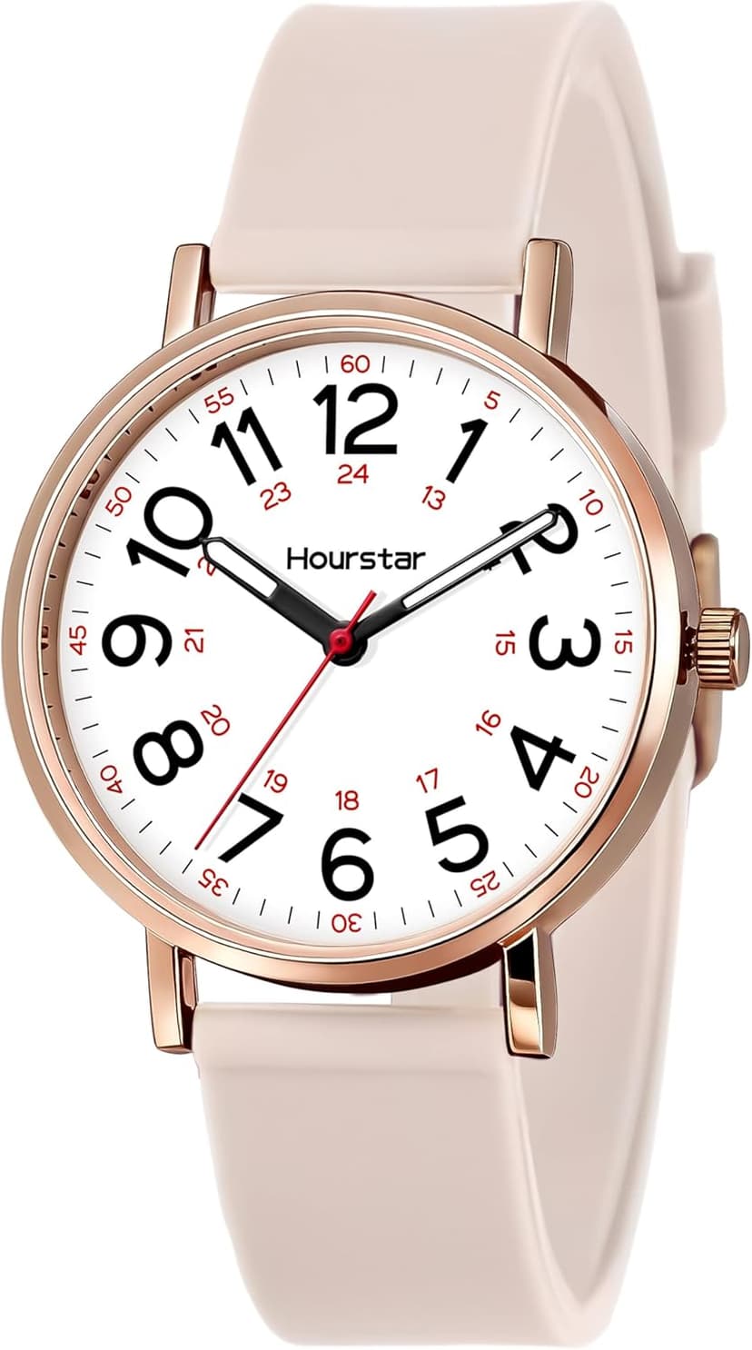 Hourstar Women's Analog Nurse Watch with Second Hand for Nursing, 12/24 Time, Silicone Band, Easy Read