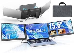 APILDELLA 15.6’’ Triple Laptop Screen Extender, 1080P FHD Portable Dual Monitor for Laptop USB C HDMI, Plug-Play Monitor Extender for Triple Display for Mac/Windows, Fit 13”-17.3” Laptops