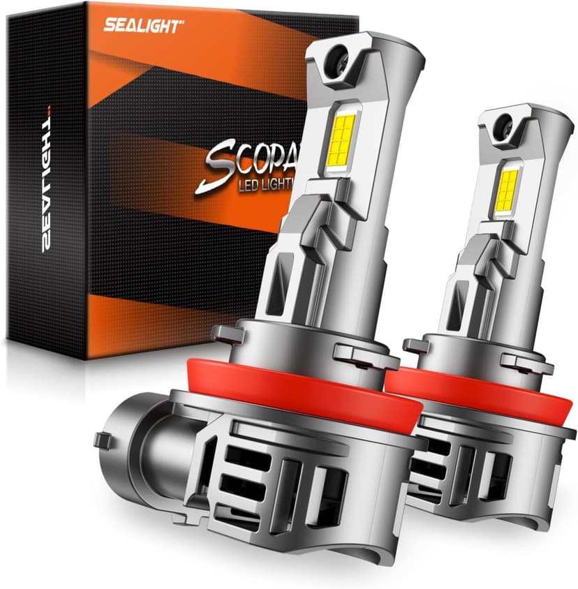 SEALIGHT H11/H9/H16 Bulbs, 40000LM 6500K Cool White H8 Fog Bulbs, 1:1 Mini Size, Powersports Accessory Lights with Fan, 3 Mins Plug-N-Play, Pack of 2