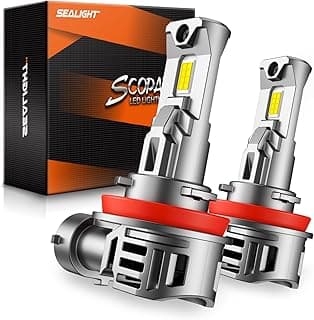 SEALIGHT H11/H9/H16 Bulbs, 40000LM 6500K Cool White H8 Fog Bulbs, 1:1 Mini Size, Powersports Accessory Lights with Fan, 3 Mins Plug-N-Play, Pack of 2