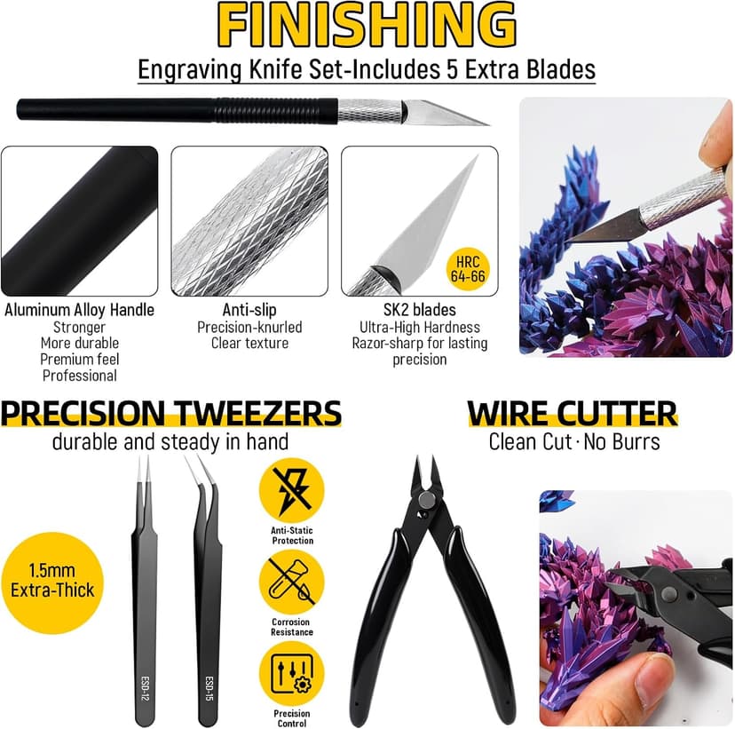 51Pcs 3D Printer Tools Kit,3D Printer Accessories for All FDM/SLA Printers Includes Nozzle Cleaning Tools,deburring Tool,Removal Scrapers,Files,Brushes,Knife,Complete Starter Kit with Storage Case