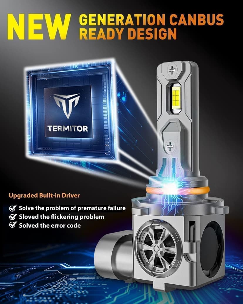 Termitor 9005 9006 Bulbs Combo, 110,000LM 1300% Ultra Bright, True 1:1 Mini Halogen Size, Plug and Play No Adapter, HB3 HB4 Fog Light Conversion Kits, 85000+ Hours Lifespan, Pack of 4