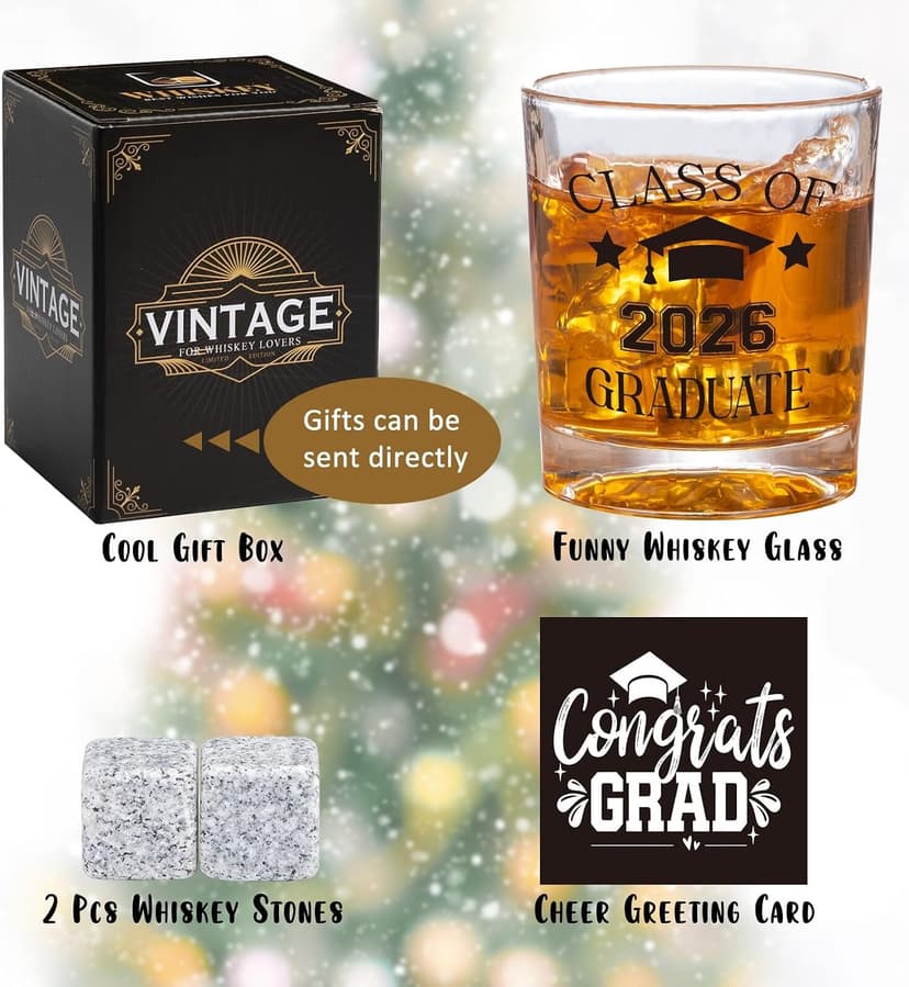 7oz Graduate Whiskey Glasses, Masters Degree Graduation Gift for Brother Son Him, College Grad Present Class of 2026 Graduate Whiskey Glass, Masters Graduation Gifts for Men B0GJLB9JFY