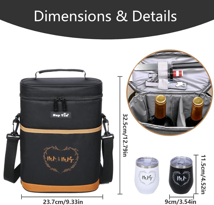 Hap Tim Wedding Gifts for Couples, Bridal Shower Gifts, Engagement Gifts for Newlyweds, Mr and Mrs gifts - Wine Cooler Bag Insulated Wine Carrier Tote with Tumblers, Bamboo Cheese Borad B0D8DR2S84