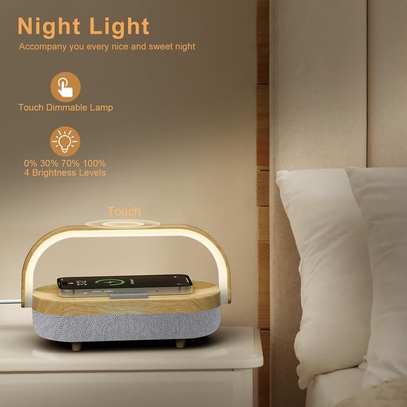 Nightstand Lamp with Wireless Charger,4 in 1 Touch Bedside Lamp Bluetooth Speaker,Portable Dimmable LED Night Light,Corporate Gifts Premium for Employees Clients,Birthday Gifts Women Wife Friend B0FJ1H1KCY