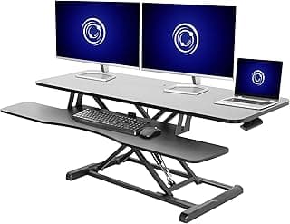 VIVO 48 inch Desk Converter, K Series, Height Adjustable Sit to Stand Riser, Dual Monitor and Laptop Workstation with Wide Keyboard Tray, Black, DESK-V048KB