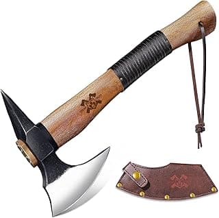 Grumpy Bear 15" Camping Hatchet, Survival Axe with Sheath, High Carbon Steel and Wood Handle, Anti-Slip Grip – Ideal for Bushcraft, Wood Splitting & Outdoor Adventures