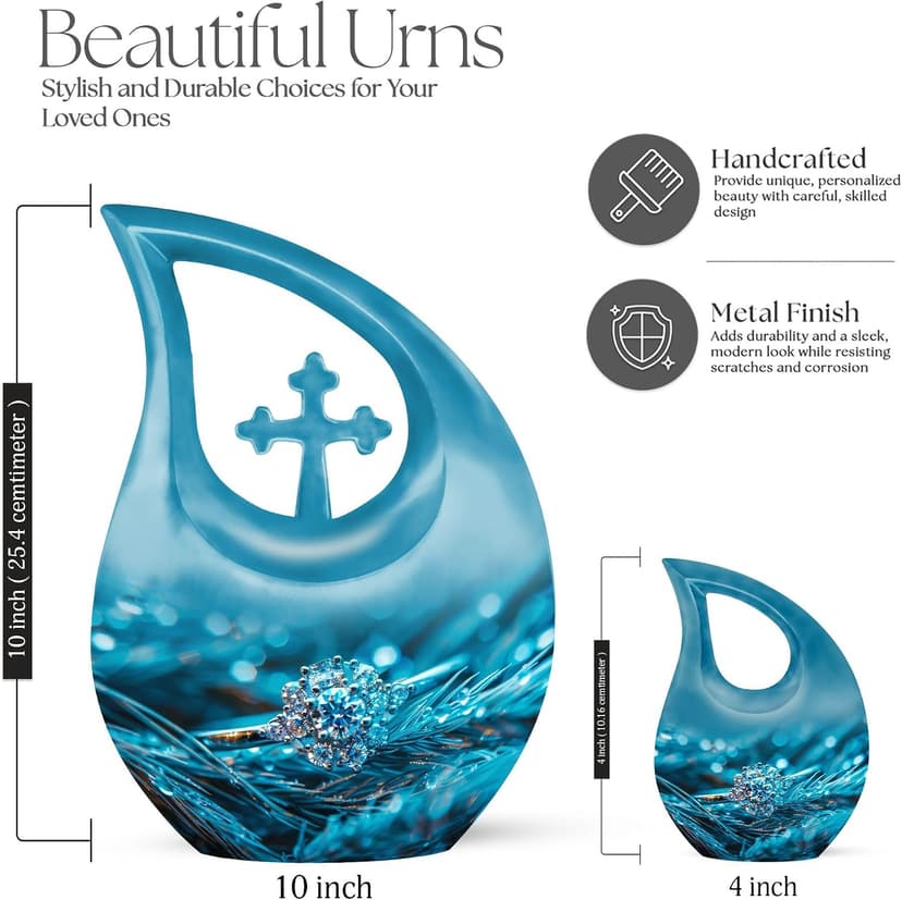 Diamond Ring Funeral Tiny Urns for Adult Ashes Men & Women, Blue Keepsake Drop Funeral Tiny Urn for Ashes Adult Female Cremation 3 Inch, Burial Urn for Daughter & Teenage Girls B0FH759BJ3