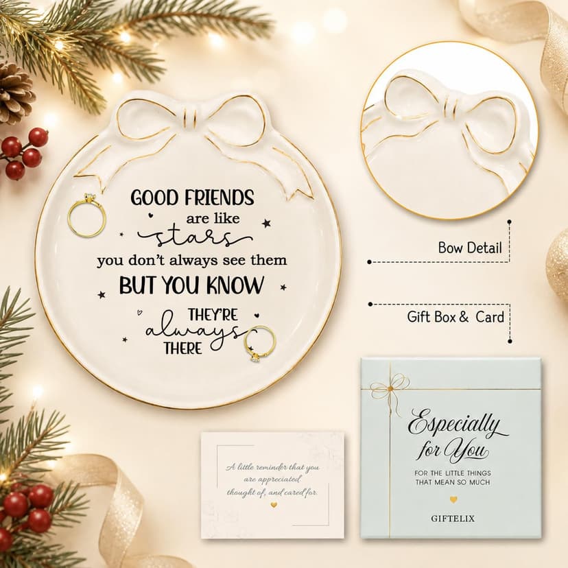 Jewelry Tray with Bow - Good friends are like stars - Gifts for Friends, Bestie, BFF, Sisters - Decorative Trinket Dish - Birthday Gift for Women - Friendship Gifts - Sentimental Keepsake B0GXKCKVR7