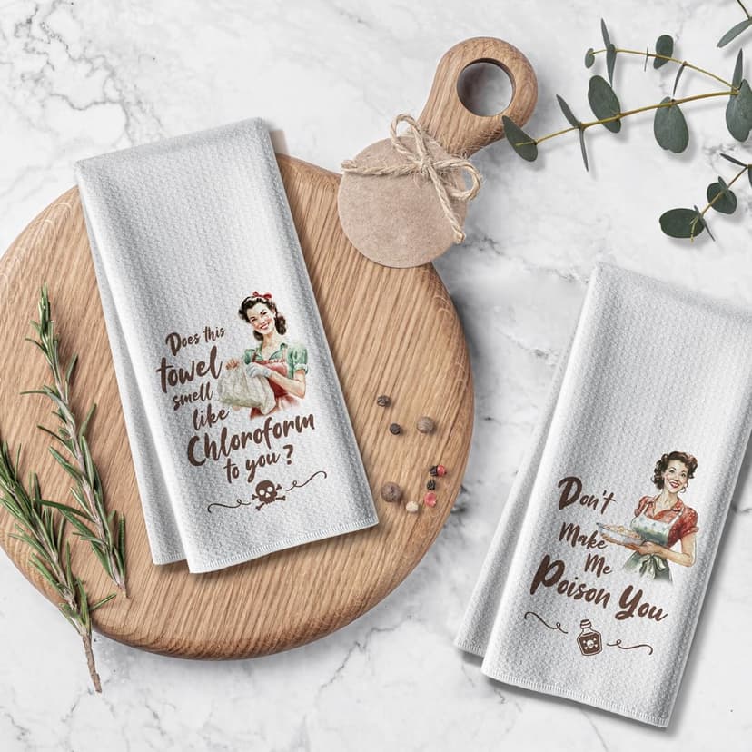 Kitchen Towels,Funny Joked Themed Dishcloth,16 * 24,2Pack,Microfiber Bar Towel,Hilarious Hand Towels,High Absorbent Dish Towels,Best Gifts for Hostess New Home Mom Women Housewarming