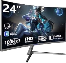 Sealan 24 Inch Curved Gaming Monitor, 100HZ MPRT 3ms, FHD 1080P Computer Monitor FreeSync 99% sRGB HDR, for Home Office Gaming Visual Experience for Work, Gaming