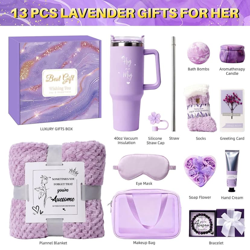 Birthday Gift for Women, Luxury Self Care Spa Gift Basket with Blanket for Mom, Wife, Sister, Friend, Girlfriend, Grandmother, Get Well Soon & Christmas gift for Her B0FKMYHG7N