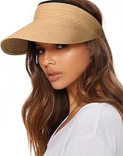 FURTALK Womens Sun Visor Hat Straw Sun Visors for Women Summer Packable Ponytail Beach Hats for Women Travel UPF 80+