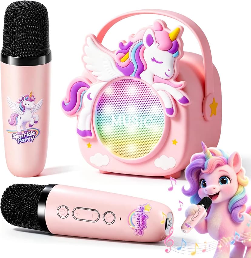 Birthday, Clear&Loud Sound, Portable&Mini, 2 Wireless Microphones, Kids Easy Use,4 Voice Changers, Bluetooth Speaker,Girl Toy Unicorn Karaoke Machine for Kids, Girl Gift Christmas with Gift Box B0GX5WRNBM