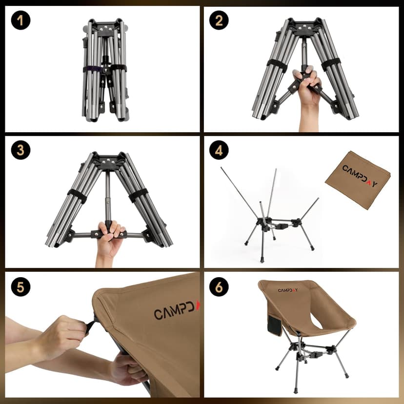 Camping Chair Backpacking Portable Hiking Ultralight Small Lightweight Folding Chair for Outdoor Camp Beach Picnic Concert, Supports 330lbs (Khaki,1PCS)