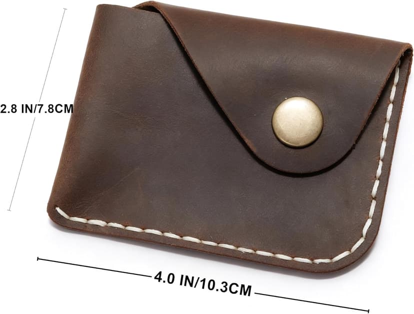 Handmade Handmade Genuine Leather Card Holder with Snap Closure - Ultra Slim Minimalist Wallet, Hand-Stitched Compact Front Pocket Card Case for Men & Women (Dark Coffee)