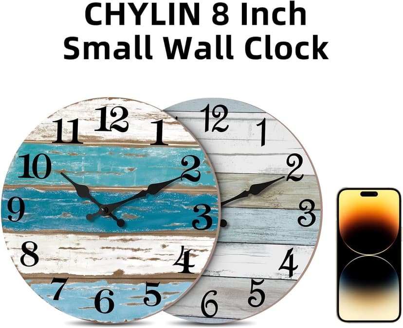 CHYLIN Wall Clock, Silent Non Ticking Battery Operated, Rustic Coastal Country Clock Decorative for Bathroom Kitchen Bedroom 8