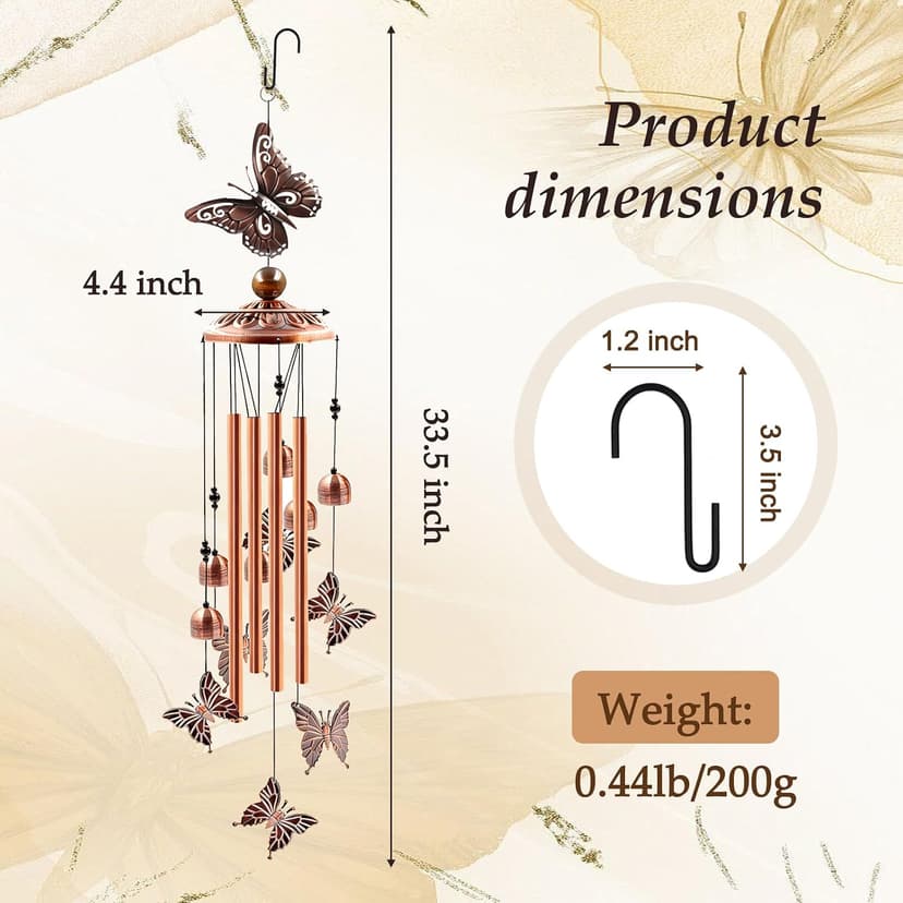 Butterfly Garden Decor for Patio Porch Balcony, Sister Birthday Gifts, Housewarming Gifts for Women, Mom Grandma Butterfly Wind Chimes for Outside, Memorial Wind Chimes, Gifts for Women B09PBWLWPK