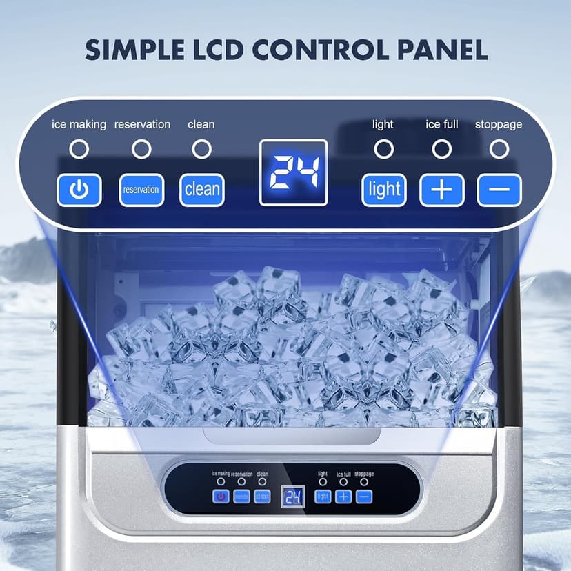 100LBS/24H Commercial Ice Maker Machine, Dual Water Inlet Under Counter or Freestanding Ice Machine, 36 Cubes/Cycle with 22LBS Storage for Home, Bar, Restaurant, Coffee Shop