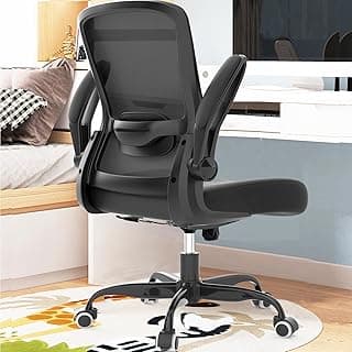 Mimoglad Ergonomic Office Chair - Desk Chair with Flip-up Armrests & 135° Recline, Adjustable Lumbar Support - Space-Saving Task Chair for Business/Team Office & Home (Black, 350lbs)