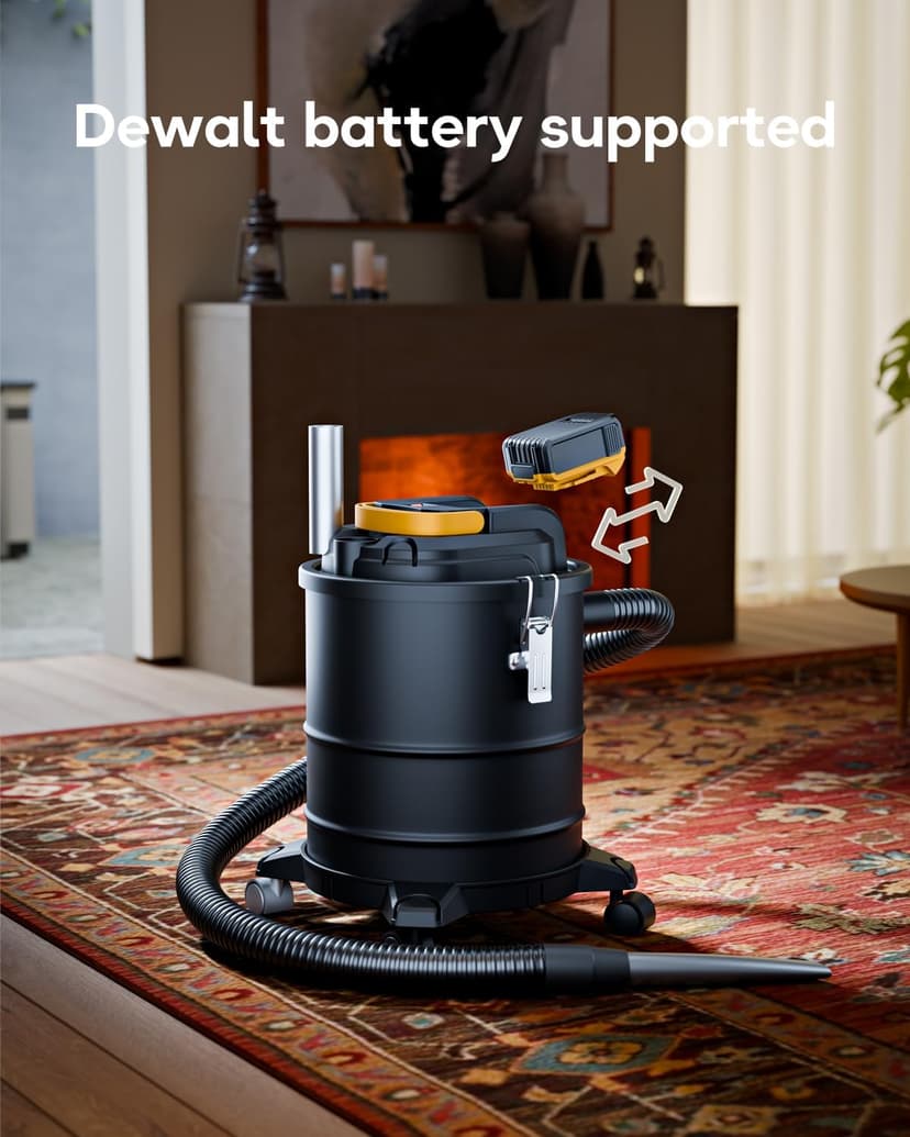 DeForce Cordless Ash Vacuum, for DeWalt 20V Max Battery, 4-Gallon Portable Vacuum Cleaner, Black, with Hose Nozzles HEPA Filters Wheels, for Pellet Wood Stove BBQ Grill (Bare Tool ONLY)