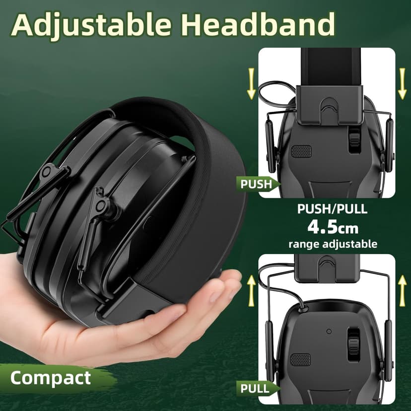 Rechargeable Shooting Protection Earmuffs with 4X Sound Amplification, Automatic Noise Cancelling Headphones Electronic Ear Muffs Music Volume Adjustable Folding for Hunting Racing Mowing