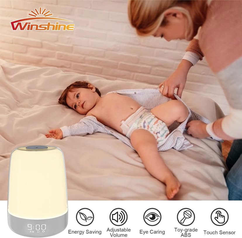 winshine Touch Wake Up Night Light with Sunrise Simulation Alarm Clock, 3 Ways Dimmable Warm White Bedside Lamp for Kid Bedrooms RGB Ambient Table Nightstand Light,Sleep Aid Snooze Timer Mode